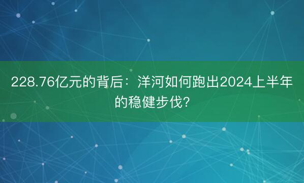 228.76亿元的背后：洋河如何跑出2024上半年的稳健步伐？