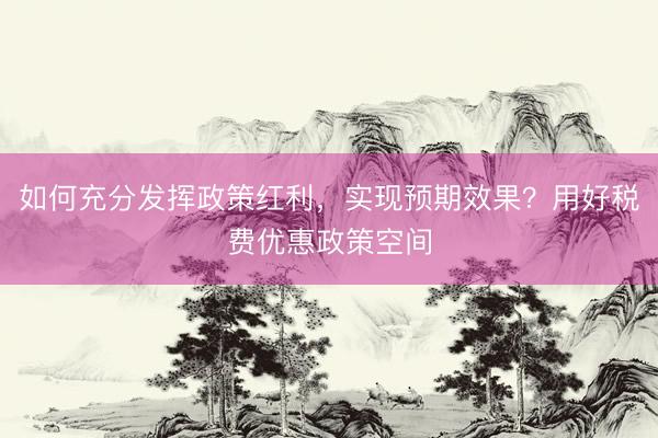如何充分发挥政策红利，实现预期效果？用好税费优惠政策空间