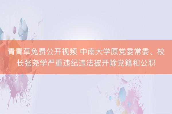 青青草免费公开视频 中南大学原党委常委、校长张尧学严重违纪违法被开除党籍和公职