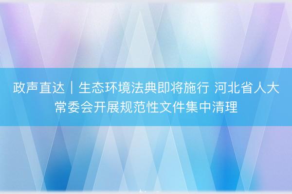 政声直达｜生态环境法典即将施行 河北省人大常委会开展规范性文件集中清理