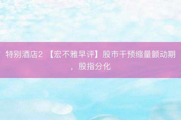 特别酒店2 【宏不雅早评】股市干预缩量颤动期，股指分化