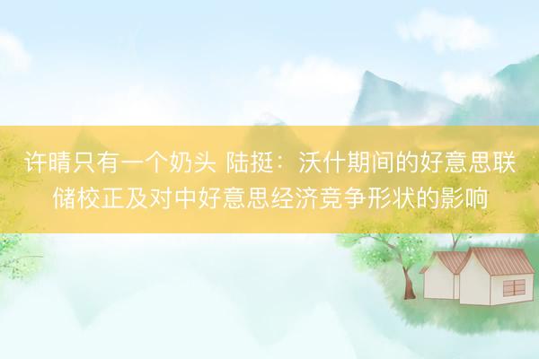 许晴只有一个奶头 陆挺:沃什期间的好意思联储校正及对中好意思经济竞争形状的影响