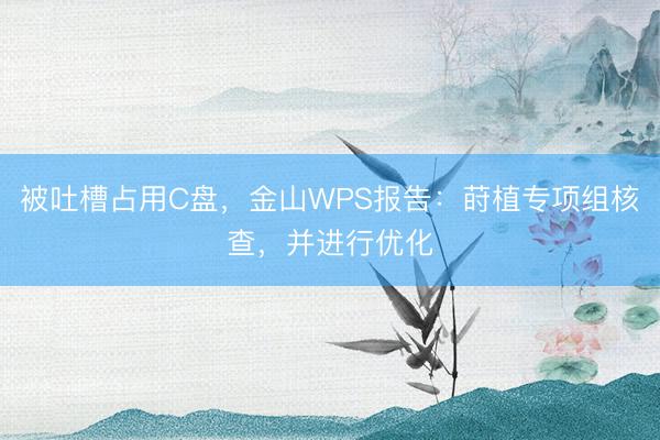 被吐槽占用C盘，金山WPS报告：莳植专项组核查，并进行优化